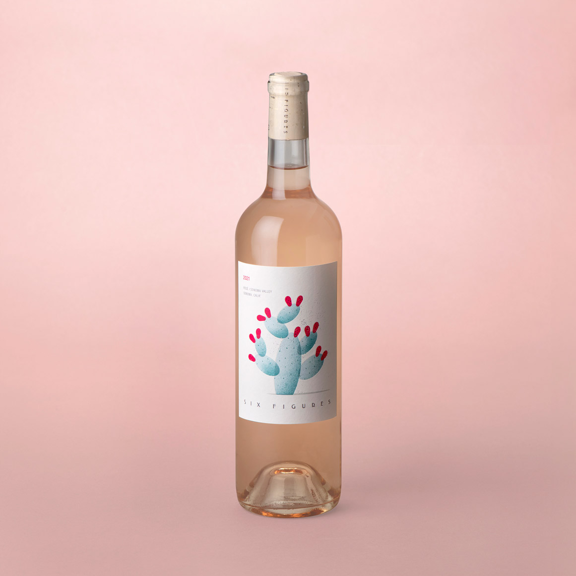 A bottle of Six Figures 2021 Rosé wine.