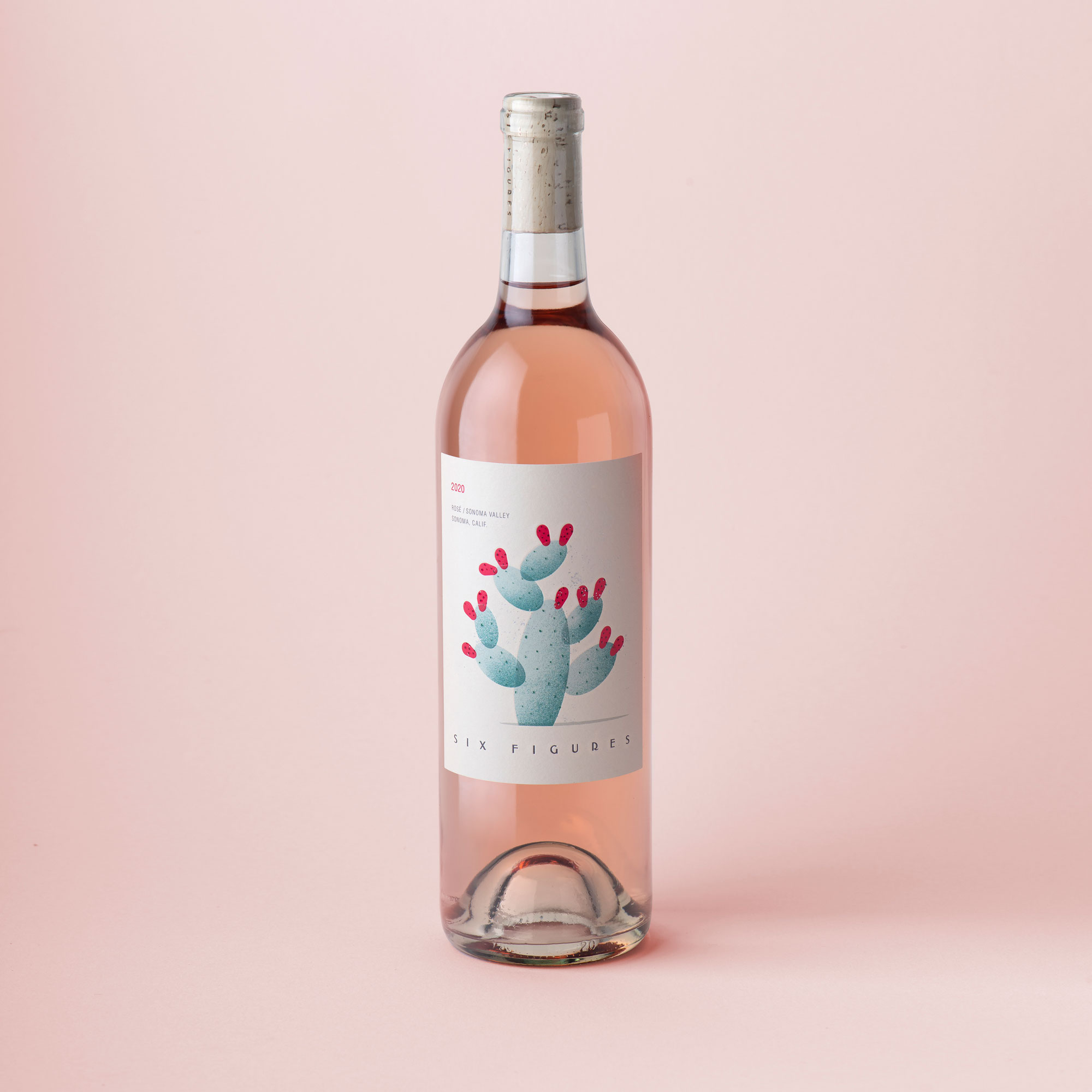 A bottle of Six Figures 2020 Rosé wine.